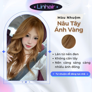 Màu nhuộm tóc NÂU TÂY ÁNH VÀNG tặng kèm oxy, dụng cụ nhuộm tóc và hấp collagen phục hồi Linhair