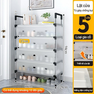 Kệ Inox 5 Tầng Có Vách Ngăn Chắn Bụi, Giá Inox Để Giày Dép 5 Tầng Có Nắp Đậy, Tủ Giày Thế Hệ Mới