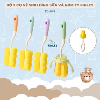 Set 2 cọ rửa bình sữa - núm ty FINLEY Moonie xoay 360 độ, bông mút cao cấp và dai, 4 màu pastel