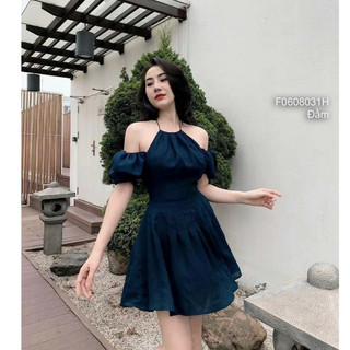 Đầm kiểu dáng xòe cổ yếm rớt vai có lót quần trong! TOMBI SHOP