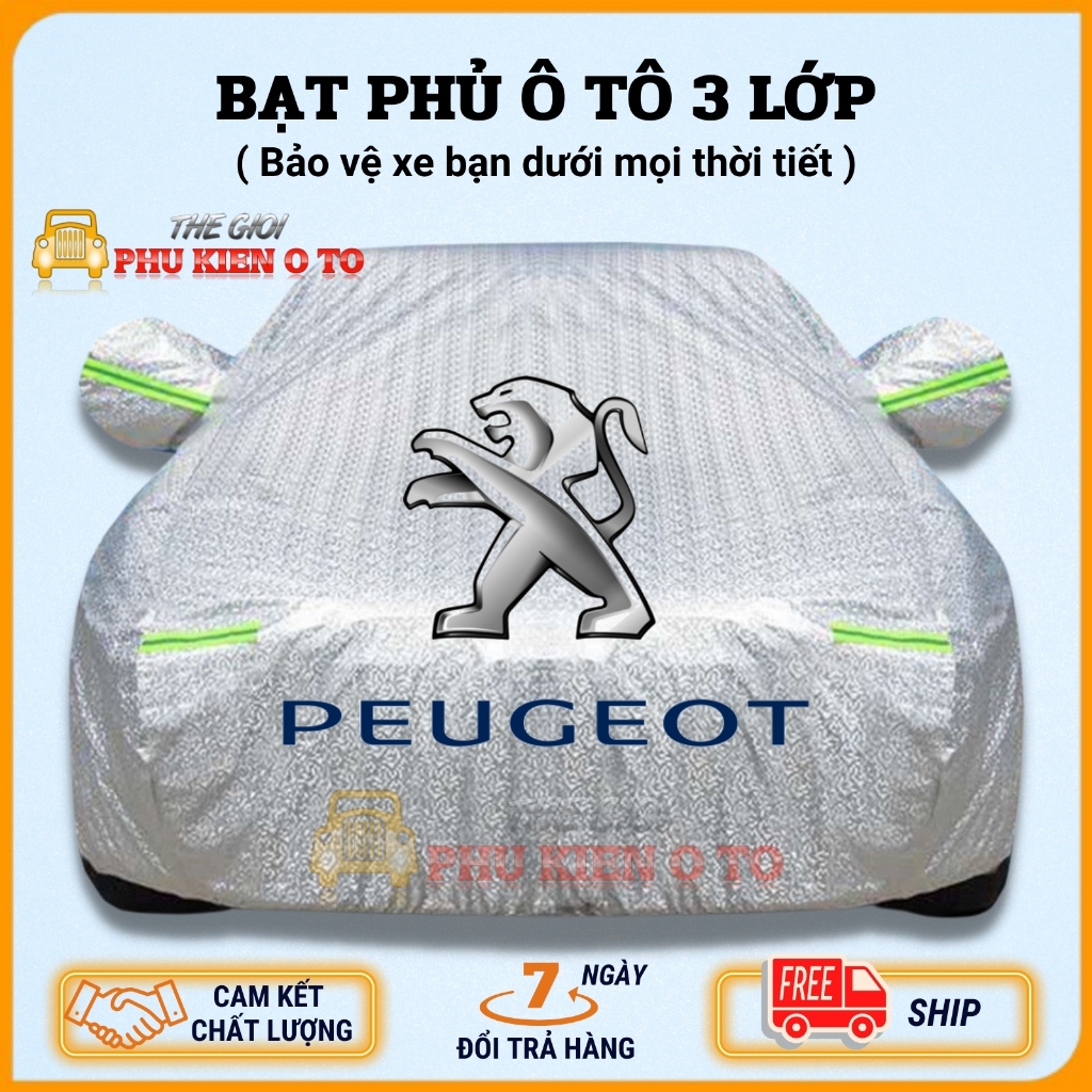 Bạt Phủ Xe Ô Tô PEUGEOT 2008, 3008, 5008, Traveller, Chất Liệu Bạt Tráng Nhôm 3 Lớp, Có Khóa Kéo Cửa Lái, Có Phản Quang