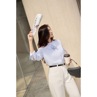 Áo sơ mi nữ dài tay kẻ 2 màu tặng kèm hoa cổ Bohee - A362