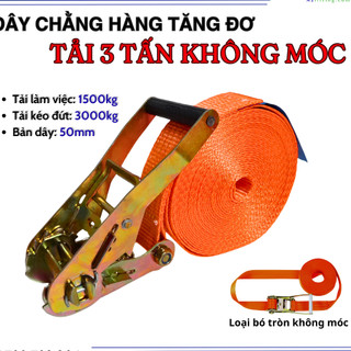 Dây chằng hàng không móc bản 50mm 3 tấn, chiều dài 2-8 mét, kiểu loại bó tròn, dây cảo tăng đơ chằng hàng xe tải, cont