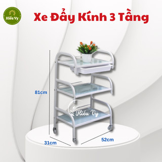 Xe Đẩy Kính, Kệ Kính 3 Tầng Có Hoa Văn Cho Spa 81*31*52cm