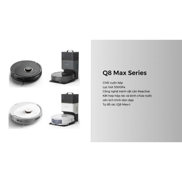 Robot hút bụi lau nhà Roborock Q8 Max - Kích thước 350x353x96.5mm, Dung lượng hộp chứa bụi 470ml, Màu Đen/Trắng