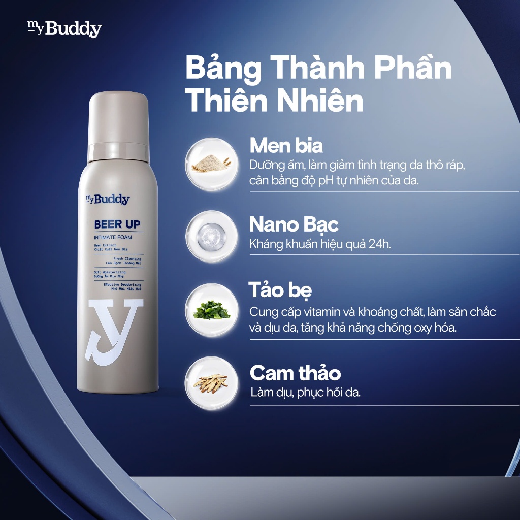 [Mua 1 Tặng 1] Bọt Vệ Sinh Nam Men Bia myBuddy Kháng Khuẩn, Khử Mùi 24h, Dung Dịch Vệ Sinh Nam Dạng Bọt myBuddy 150ml