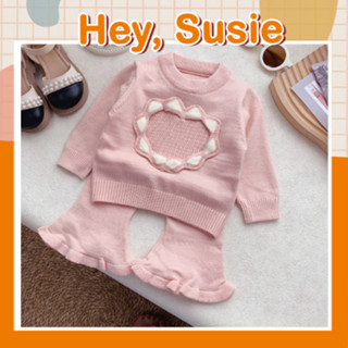 S6333- Set Len Áo Hồng Trái Tim Quần Ống Loe Cho Bé Gái Size 6-13kg