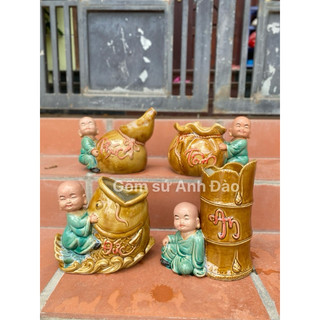 Chậu tượng chú tiểu chữ phúc - đức - tâm - an - tài lộc gốm bát tràng