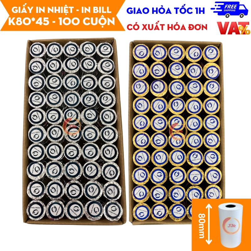 [Thanh Lý] Thùng 100 Cuộn Giấy In Hóa Đơn K80x45 Giấy In Bill Giấy In Nhiệt