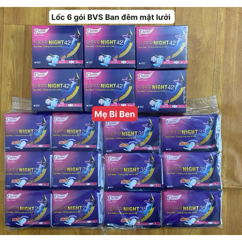 [Chính Hãng] Bộ 6 Gói Băng Vệ Sinh Diana Siêu Thấm Supernight Ban Đêm 29Cm/35/42Cm 3/4 Miếng/Gói - Hàng Chính Hãng