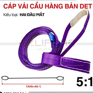 Cáp vải 1 tấn giá rẻ - cáp vải cẩu hàng bản dẹp 1 tấn, hệ số an toàn 5:1, dài 1-5 mét, dây bẹ 2 đầu mắt - may vòng tròn