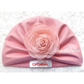 Mũ NónTurban Tóc Giả Cho Bé Gái Màu Hồng Ruốc Đính Bông Hồng Chất Vải Cotton
