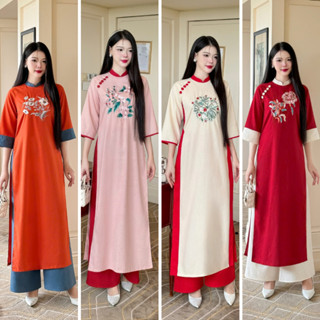 Áo Dài Tết Dáng Xuông Áo Dài Áo Dài Cách Tân Chất Lụa Linen Cao Cấp Thiết Kế Hiện Đại Dáng Tay Lửng Trẻ Trung