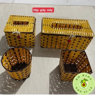 Hộp giấy ăn 4 kích thước, giỏ nhựa giả đan mây đựng giấy để trên bàn ăn, bàn học, để bút, giấy ăn