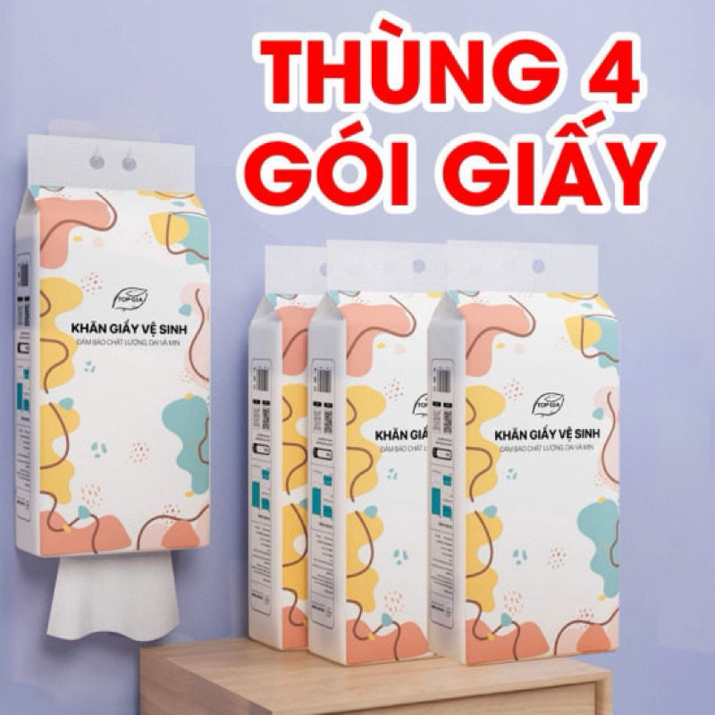 Thùng 4 bịch khăn giấy đa sắc treo tường tiện lợi TOPGIA