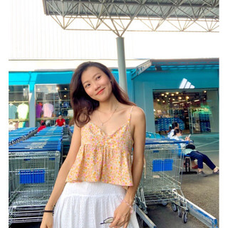 Floral top áo hai dây mùa hè năng động