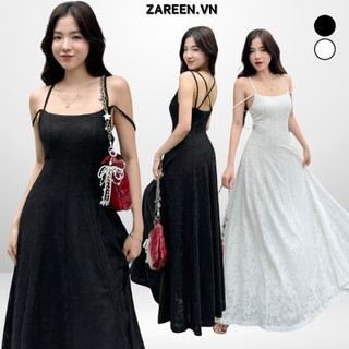 Zareen | đầm thun thêu hoa 2 dây dáng dài zareen dax88