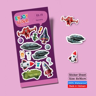 ES15 Spaceship Enjoy sticker sheet hình dán chống thấm nước Made in Vietnam Sticker Factory