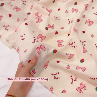 Vải thô xốp nơ nền kem