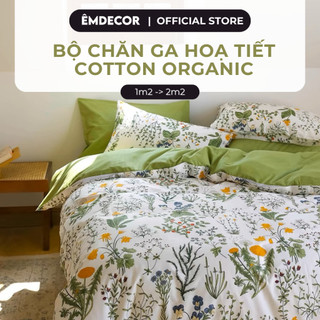 Bộ chăn gối 4 món Êmdecor Cotton Organic 100% cao cấp hoạ tiết Hoa Cỏ