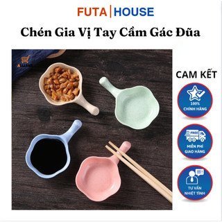 Chén gia vị có tay cầm gác đũa chất liệu nhựa lúa mạch chén đựng nước chấm trang trí dễ thương