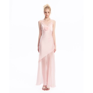 Daphale - đầm satin hồng hai dây đính hoa giữa ngực pearl