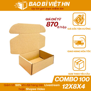 12x8x4 Combo 100 Hộp carton nắp cài hộp giấy nắp gài đựng phụ kiện giá xưởng - Bao Bì Việt HN