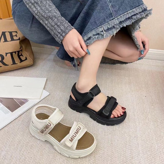 Sandal đế bánh mì 4cm M.i.u nền nâu QC fullbox