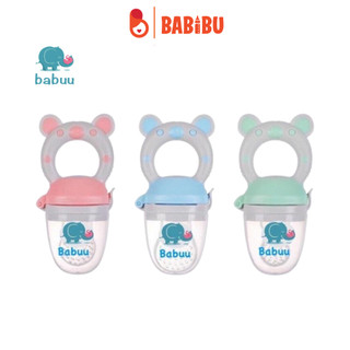 Túi nhai ăn dặm babuu chống hóc gồm 3 núm nhai, kèm dây kẹp cho bé ăn dặm babibu