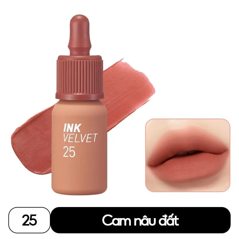 Son kem lì Peripera Ink Velvet Nude 25 Cinnamon Nude 4g - Màu Cam Nâu Đất