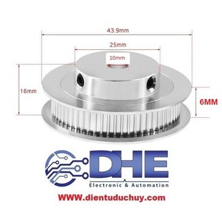 Puly nhôm 60 răng GT2 - Đường kính ngoài 45mm - 5mm/6.35mm/8mm/10mm/12mm - BẢN RỘNG 6MM