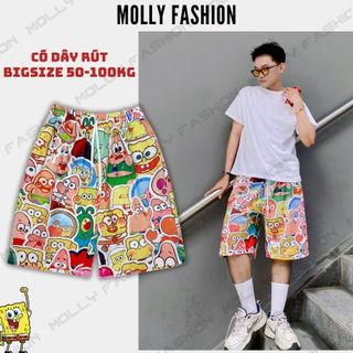  Quần short hoạt hình SPONGE FAMILY có DÂY RÚT LƯNG - unisex nam nữ đi chơi mặc nhóm Molly Fashion