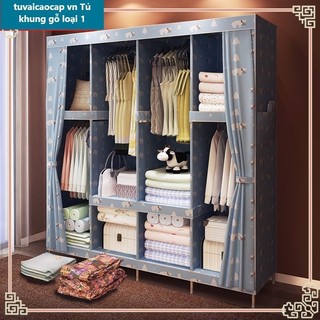 Tủ quần áo Tủ vải khung gỗ 4 buồng cao cấp, chất liệu 100% gỗ tự nhiên siêu chắc chắn, chịu lực tốt