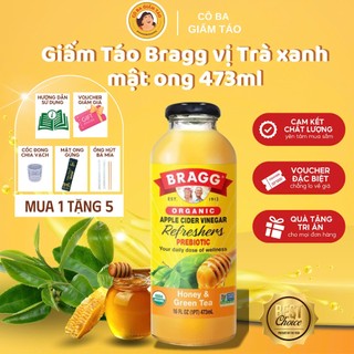 Giấm Táo Bragg Refreshers vị Trà xanh mật ong 473ml, nước giấm táo uống trực tiếp | CÔ BA GIẤM TÁO