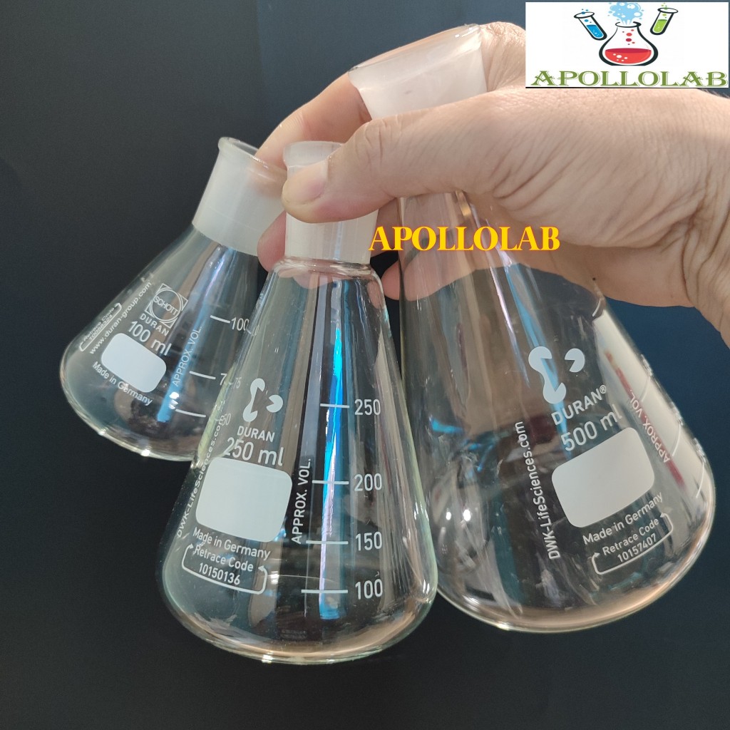 [Duran Biohall Đức] Bình tam giác 100ml 250ml 500ml 1000ml CỔ NHÁM 29/32, 24/29