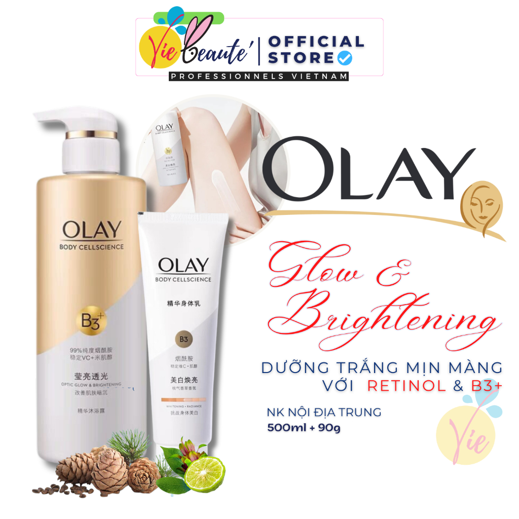 COMBO Sữa Tắm Olay B3 + Sữa Dưỡng Thể OLAY Vitamin C Moisturiser Dưỡng Trắng Da Toàn Thân