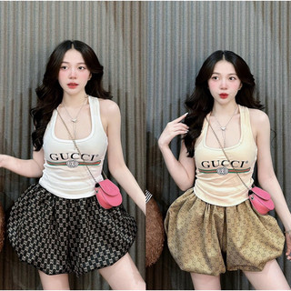 Set Thun Umi dày dặn Quần Bí Hoạ Tiết Áo Thun Ba lỗ form ôm ngắn