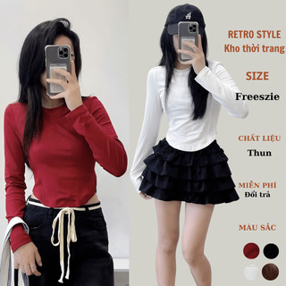 Áo thun croptop vạt bầu ôm body chất co giãn Retrostyle