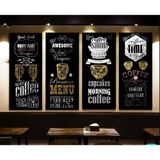 Bộ 4 tranh canvas typography nghệ thuật cho quán cà phê hiện đại tặng đinh treo tranh