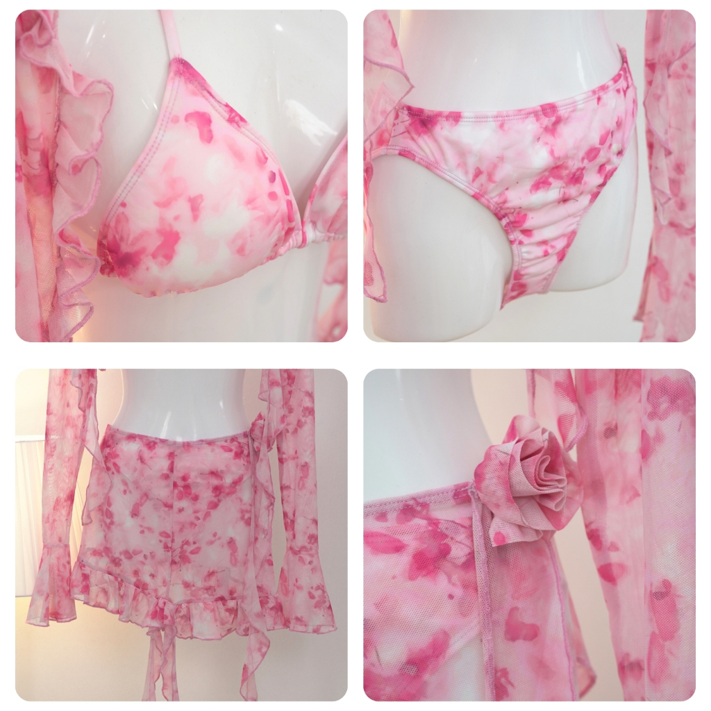 Set bikini đi biển 4 chi tiết HOA ĐÀO sẵn đệm mút, đồ bơi nữ sexy sang chảnh che khuyết điểm Freesize <55kg - Mã F01 | BigBuy360 - bigbuy360.vn