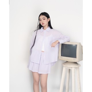 [Voucher Extra]  Áo sơ mi nữ dài tay form rộng thiết kế kẻ sọc phối túi Lista Shirt - Sibling House