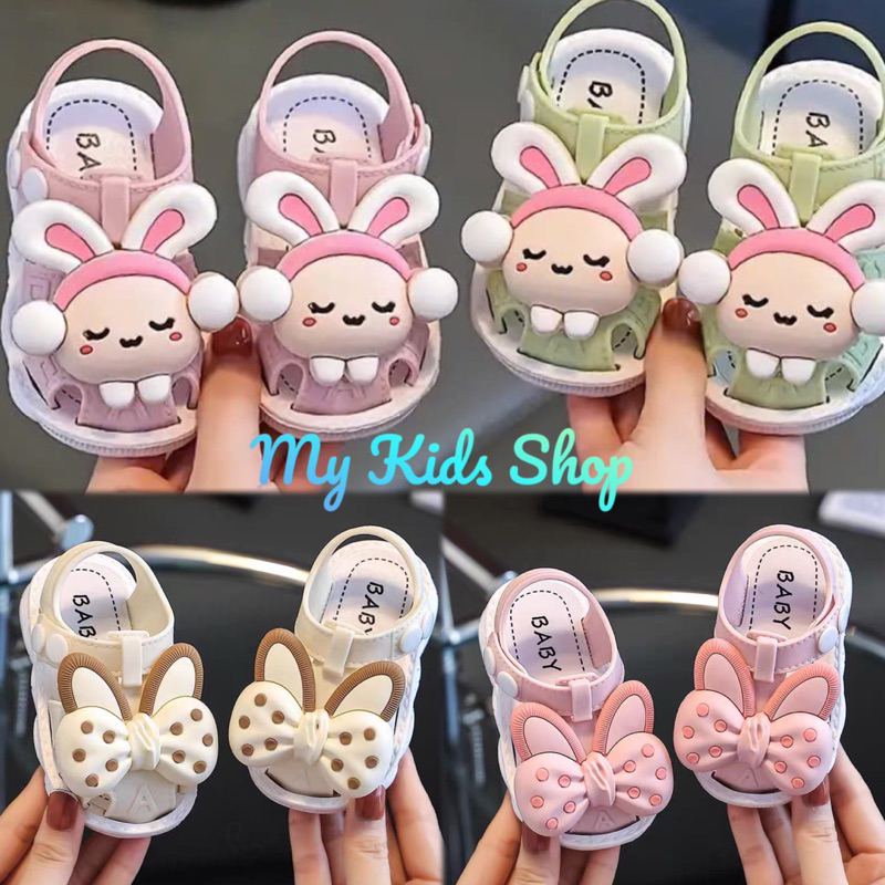 Dép sandal quai hậu mẫu nơ thỏ 3D cho bé gái từ 9 tháng đến 4 tuổi