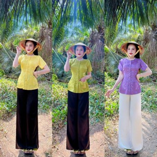  SÉT BỘ BÀ BA  GẤM  ÁO BÀ BA GẤM CỔ TRÒN TAY NGẮN CÀI NÚT CÓ 2 TÚI 2 BÊN ĐỦ SIZE 