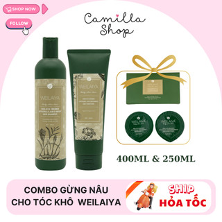 Bộ dầu gội xả gừng Weilaiya hà thủ ô ngăn rụng tóc kích mọc tóc dành cho tóc khô xơ tem màu nâu