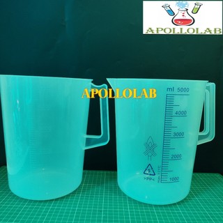 [SIÊU LỚN SIÊU DÀY] Ca nhựa có chia vạch có mỏ PP 5000ml, vạch trắng đong HÓA CHẤT CHỊU NHIỆT