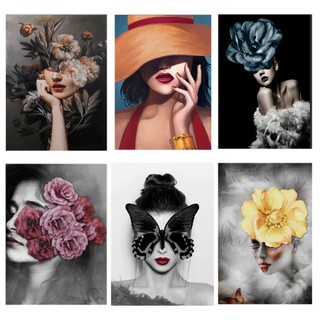Tổng hợp tranh cavas cô gái và hoa hiện đại gồm khung