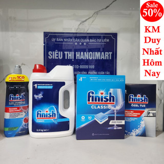 Bộ 3 SP Viên Finish 90 + Muối Finish 1.5kg + Nước làm bóng chén bát Finish 800ml, bột rửa bát finish 2.5kg
