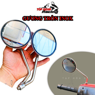 Gương Tròn Xe Máy Thân Inox Mặt 9cm Chân Ốc 10 Ly Xuôi <TOPGEAR>