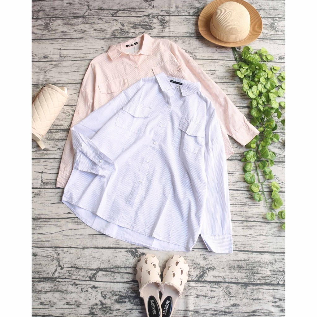 ÁO SƠ MI SỌC OVERSIZE CÓ TÚI