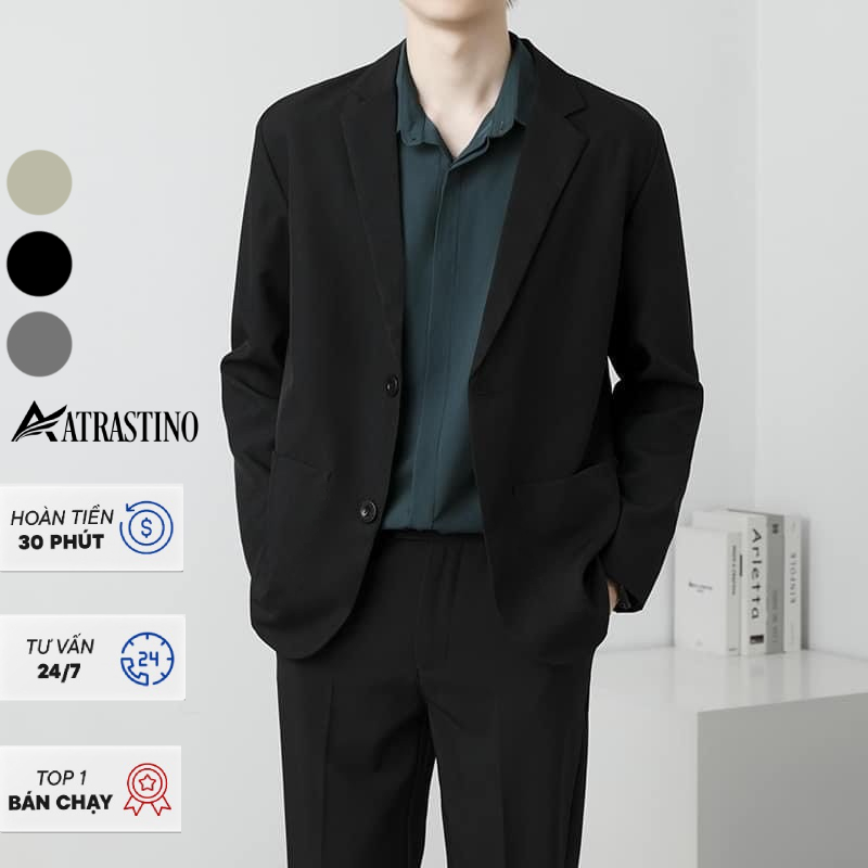 Áo khoác blazer nam form rộng hàn quốc màu đen, kem 2 khuy cài thương hiệu JOLY - JK0101